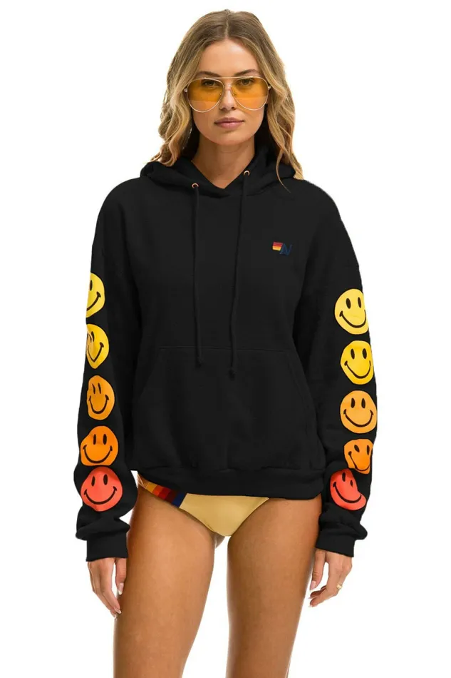 Women SMILEY SUNSET RELAXED PULLOVER HOODIE 8211 BLACK Aviator Nation Hoodies