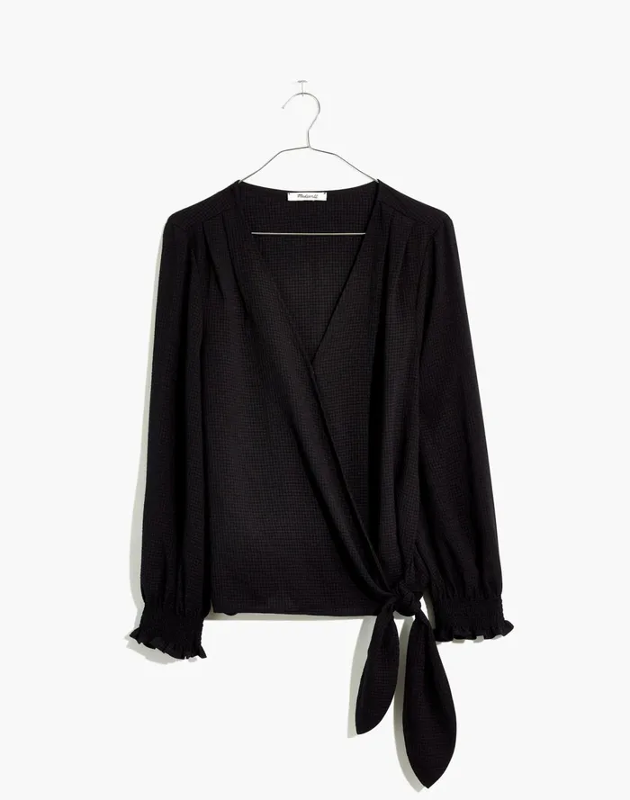 Women Smocked Sleeve Wrap Top True Black Madewell Tops and Shirts Women Smocked Sleeve Wrap Top True Black Madewell Tops and Shirts