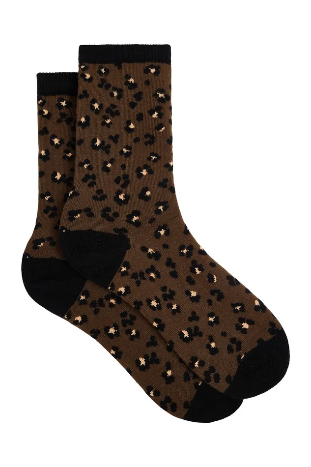 Women Socks Waloula Leo Kaki Chaussettes Coton Lopard Des Petits Hauts Shoes and Socks