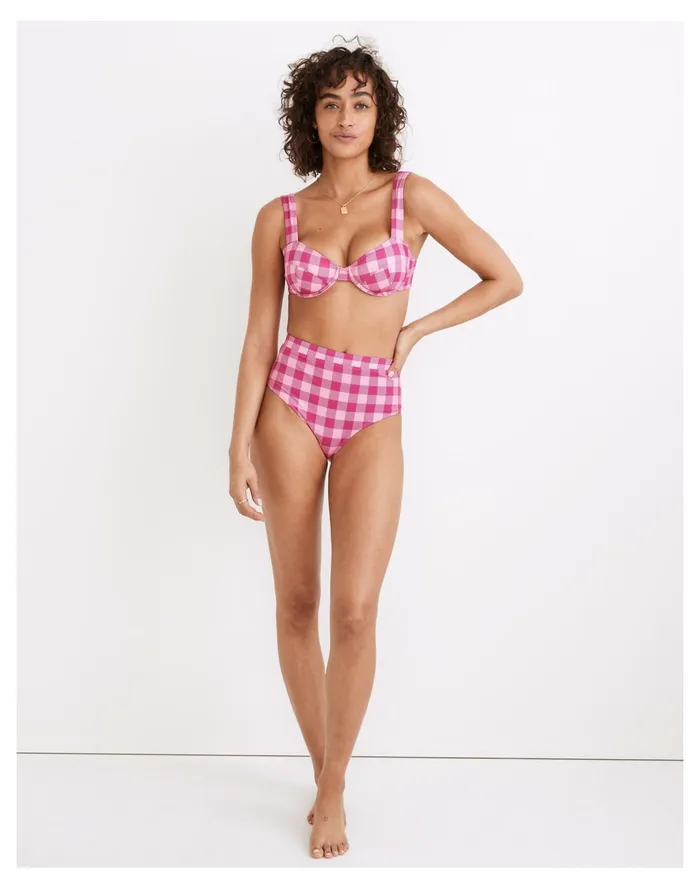 Women Solid and Striped Lilo Bikini Top In Gingham Check Pink Multi Gingham Madewell Swim Women Solid and Striped Lilo Bikini Top In Gingham Check Pink Multi Gingham Madewell Swim