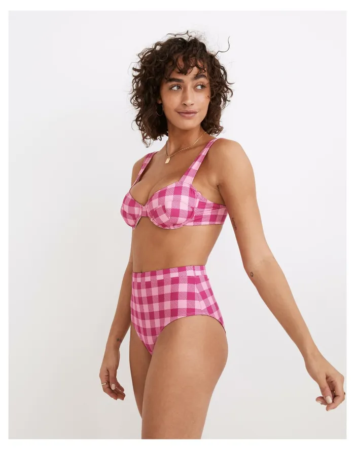 Women Solid and Striped Lilo Bikini Top In Gingham Check Pink Multi Gingham Madewell Swim Women Solid and Striped Lilo Bikini Top In Gingham Check Pink Multi Gingham Madewell Swim