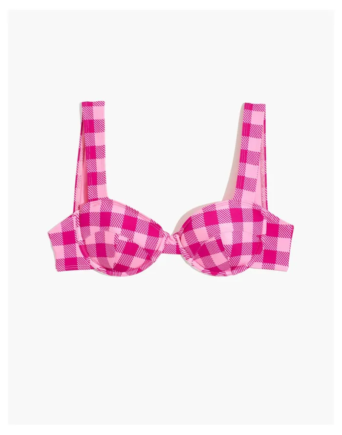 Women Solid and Striped Lilo Bikini Top In Gingham Check Pink Multi Gingham Madewell Swim Women Solid and Striped Lilo Bikini Top In Gingham Check Pink Multi Gingham Madewell Swim