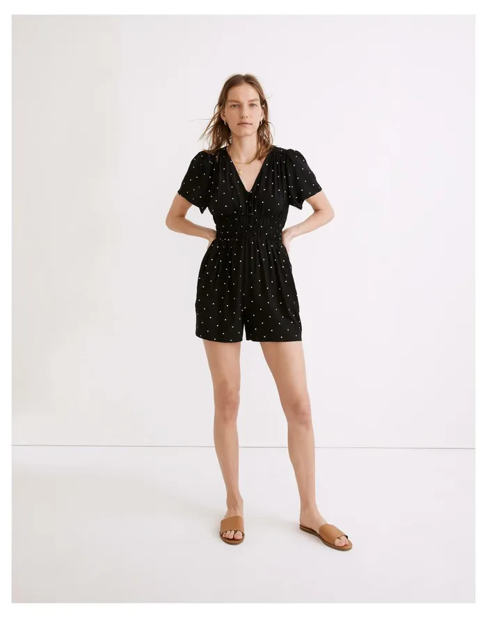 Women Sophia Romper In Square Spot True Black Madewell Jumpsuits and Overalls
