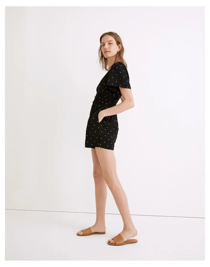 Women Sophia Romper In Square Spot True Black Madewell Jumpsuits and Overalls Women Sophia Romper In Square Spot True Black Madewell Jumpsuits and Overalls