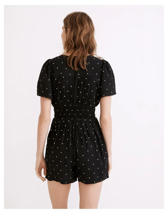 Women Sophia Romper In Square Spot True Black Madewell Jumpsuits and Overalls Women Sophia Romper In Square Spot True Black Madewell Jumpsuits and Overalls