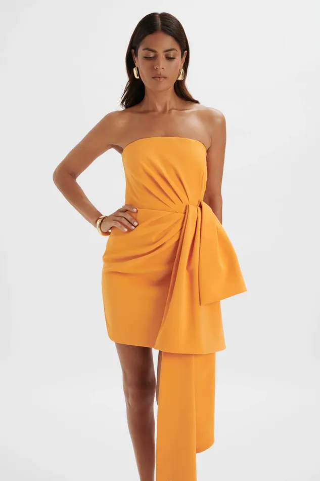 Women Strapless and Bandeau Dresses Lavish Alice SHAKIRA Bandeau Half Bow Drape Midi Dress In Apricot Apricot Women Strapless and Bandeau Dresses Lavish Alice SHAKIRA Bandeau Half Bow Drape Midi Dress In Apricot Apricot