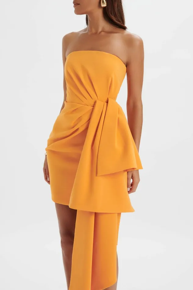 Women Strapless and Bandeau Dresses Lavish Alice SHAKIRA Bandeau Half Bow Drape Midi Dress In Apricot Apricot