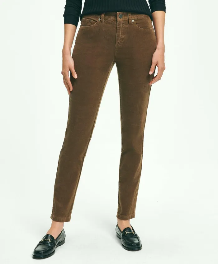 Women Stretch Cotton Corduroy 5Pocket Pants Brown Brooks Brothers Pants and Skirts
