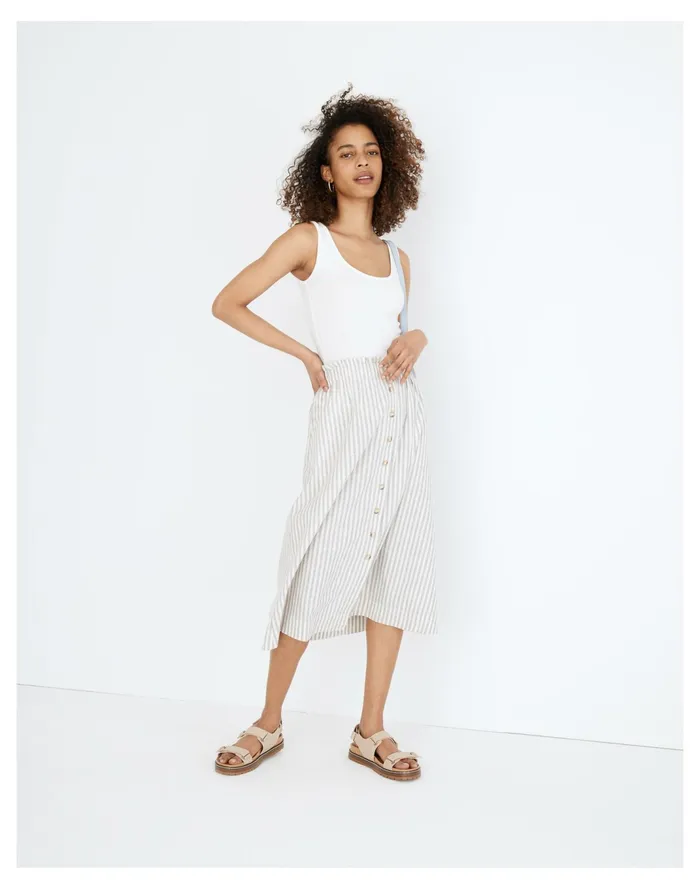 Women Striped Button Front Pull On Midi Skirt Hemp Vertical Stripe Plain Madewell Skirts Women Striped Button Front Pull On Midi Skirt Hemp Vertical Stripe Plain Madewell Skirts