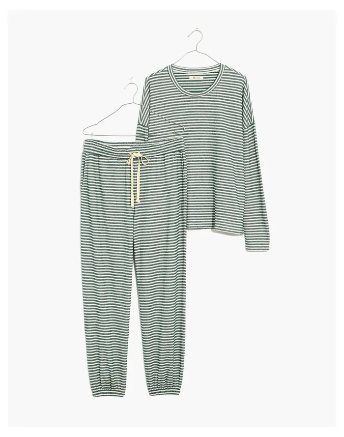 Women Striped Saunter Lounge Set Smoky Spruce Madewell Pajamas Women Striped Saunter Lounge Set Smoky Spruce Madewell Pajamas