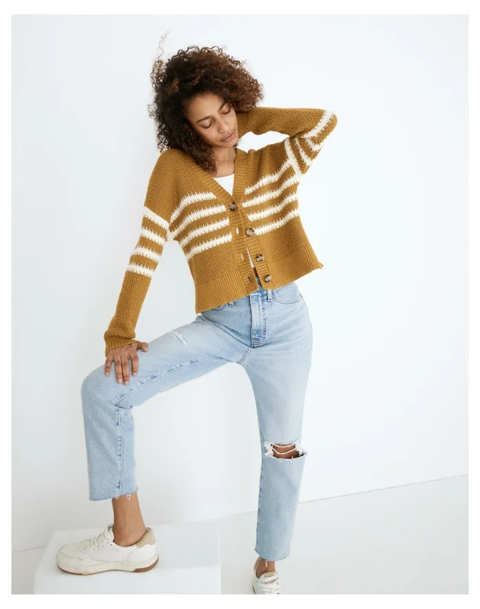 Women Striped Seward Cardigan Sweater Bronzed Lichen Madewell Sweaters