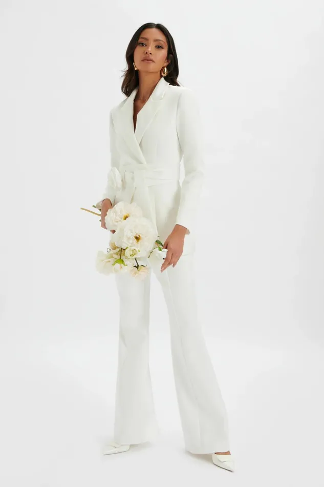 Women Suiting Lavish Alice JASMIN Obi Belt Satin Blazer With Flower Detail In White White
