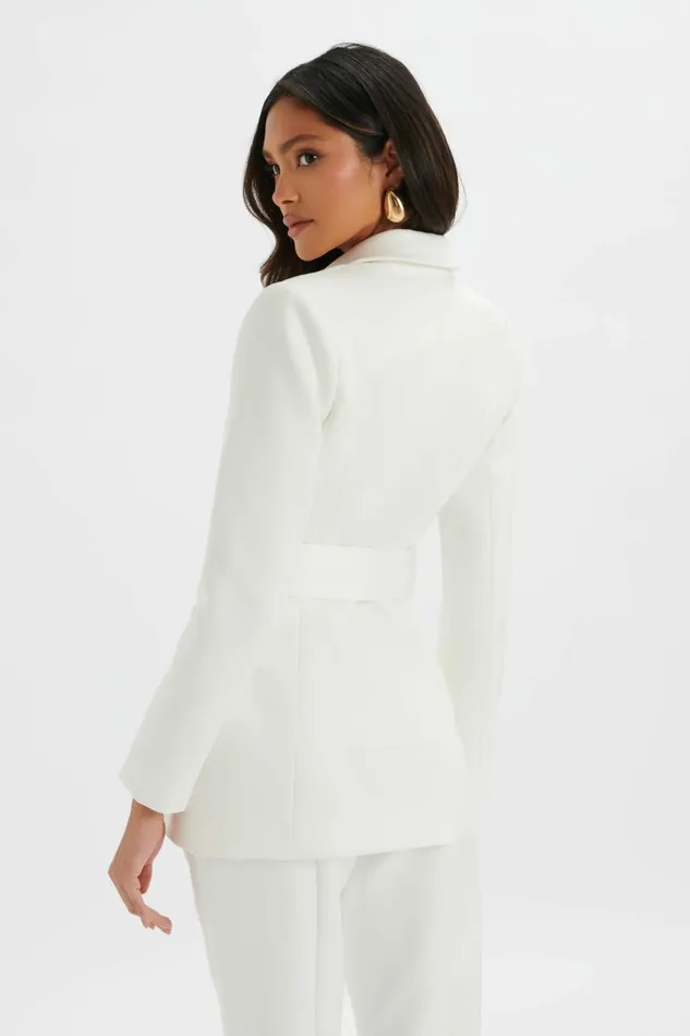 Women Suiting Lavish Alice JASMIN Obi Belt Satin Blazer With Flower Detail In White White
