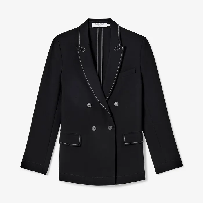Women Suiting M M LaFleur The O8217Hara Boyfriend Blazer 8211 Everyday Crepe with Topstitch Black With Topstitch