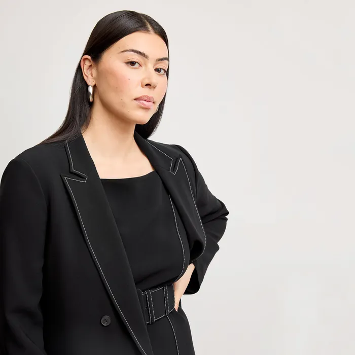 Women Suiting M M LaFleur The O8217Hara Boyfriend Blazer 8211 Everyday Crepe with Topstitch Black With Topstitch