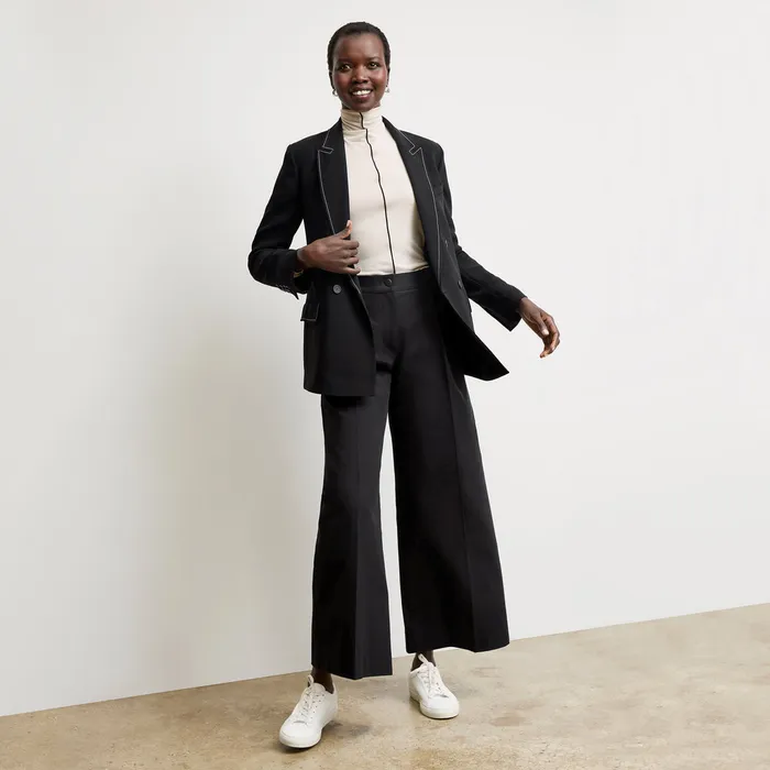 Women Suiting M M LaFleur The O8217Hara Boyfriend Blazer 8211 Everyday Crepe with Topstitch Black With Topstitch