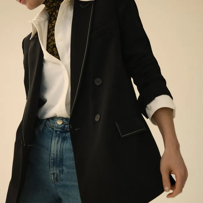 Women Suiting M M LaFleur The O8217Hara Boyfriend Blazer 8211 Everyday Crepe with Topstitch Black With Topstitch