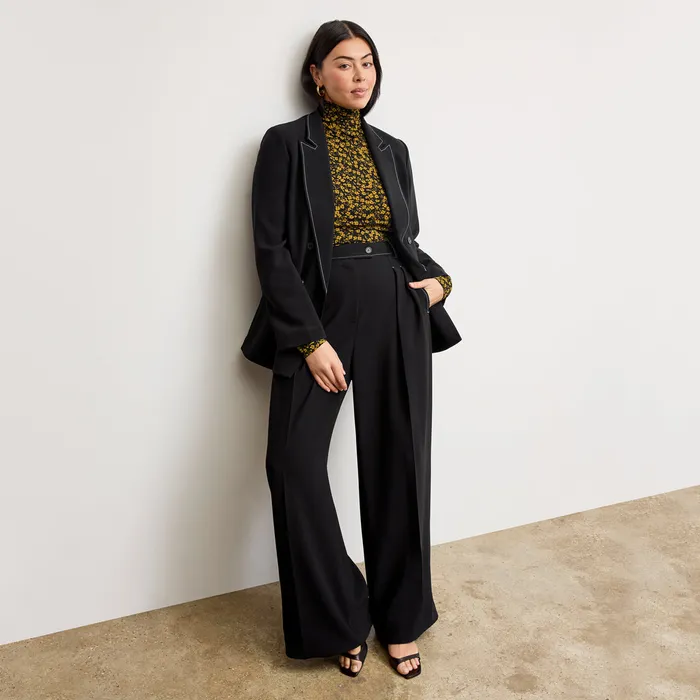 Women Suiting M M LaFleur The O8217Hara Boyfriend Blazer 8211 Everyday Crepe with Topstitch Black With Topstitch