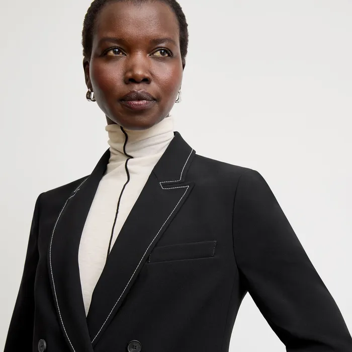 Women Suiting M M LaFleur The O8217Hara Boyfriend Blazer 8211 Everyday Crepe with Topstitch Black With Topstitch