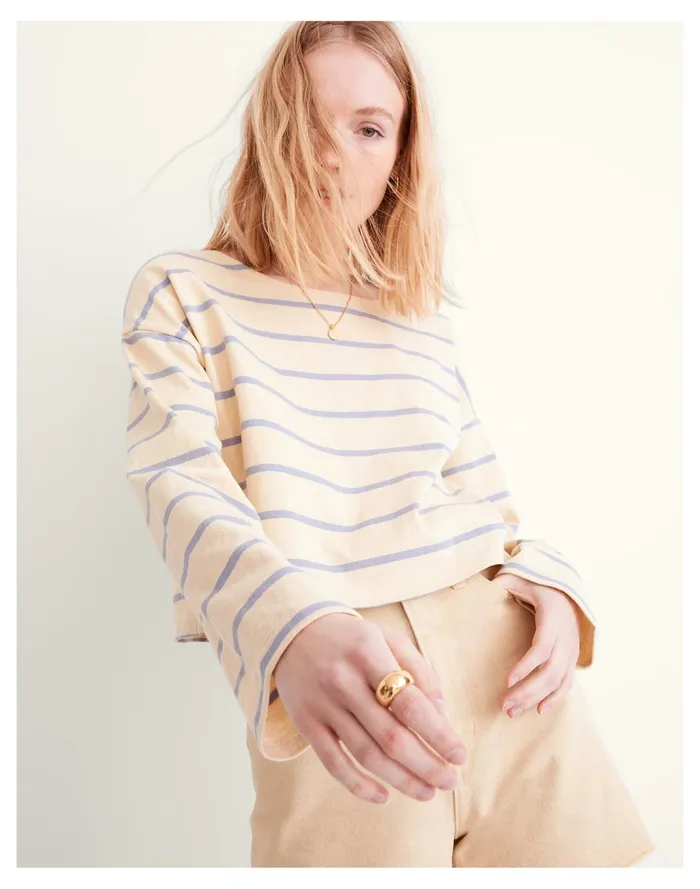 Women Supercrop Long Sleeve Tee In Stripe Manila Madewell Tees