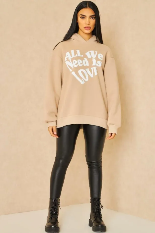 Women Sweat Capuche 034All We Need Is Love034 Beige Beige Brentiny Paris Sweaters and Sweatshirts Women Sweat Capuche 034All We Need Is Love034 Beige Beige Brentiny Paris Sweaters and Sweatshirts