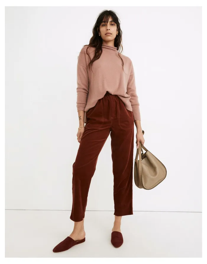 Women Tapered Huston Pull On Crop Pants In Corduroy Rusted Burgundy Madewell Pants