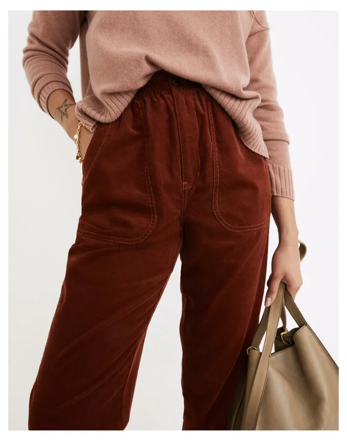Women Tapered Huston Pull On Crop Pants In Corduroy Rusted Burgundy Madewell Pants Women Tapered Huston Pull On Crop Pants In Corduroy Rusted Burgundy Madewell Pants
