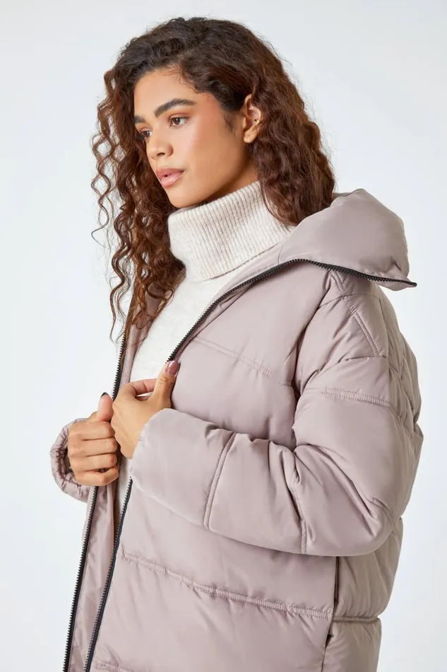 Women Taupe Longline Padded Coat Roman Coats