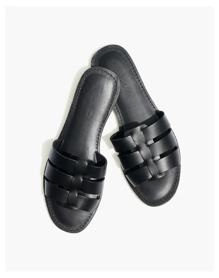 Women The Boardwalk Fisherman Slide Sandal In Leather True Black Madewell Sandals