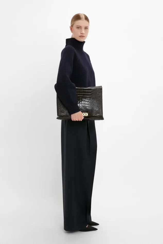 Women The Chain Pouch Victoria Beckham Jumbo Chain Pouch In Chocolate CrocEffect Leather