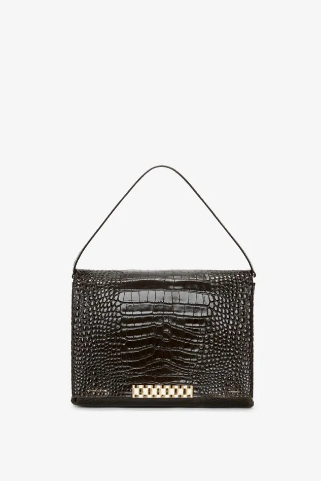 Women The Chain Pouch Victoria Beckham Jumbo Chain Pouch In Chocolate CrocEffect Leather