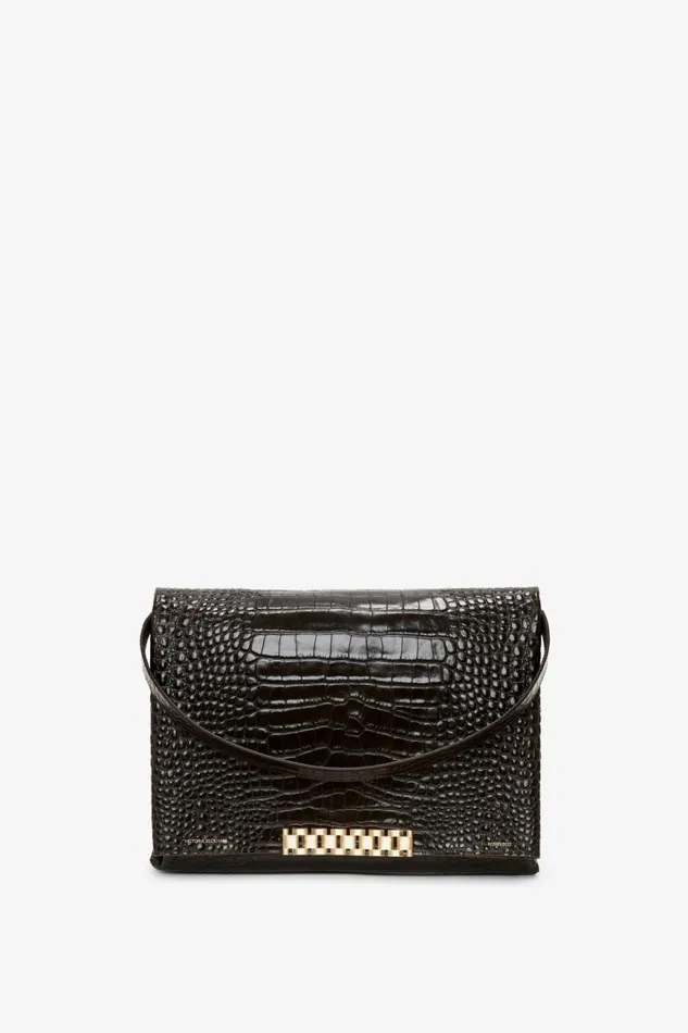 Women The Chain Pouch Victoria Beckham Jumbo Chain Pouch In Chocolate CrocEffect Leather