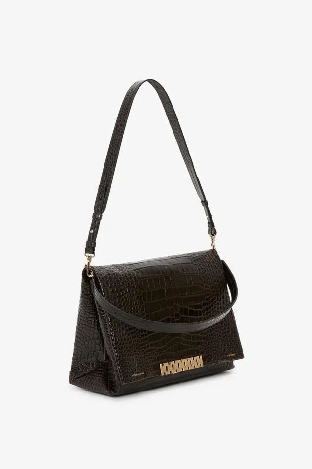Women The Chain Pouch Victoria Beckham Jumbo Chain Pouch In Chocolate CrocEffect Leather