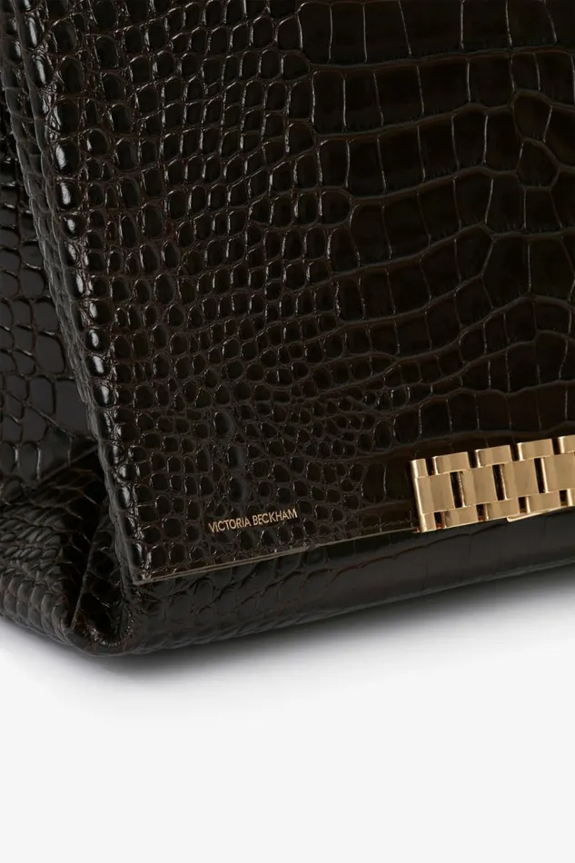 Women The Chain Pouch Victoria Beckham Jumbo Chain Pouch In Chocolate CrocEffect Leather