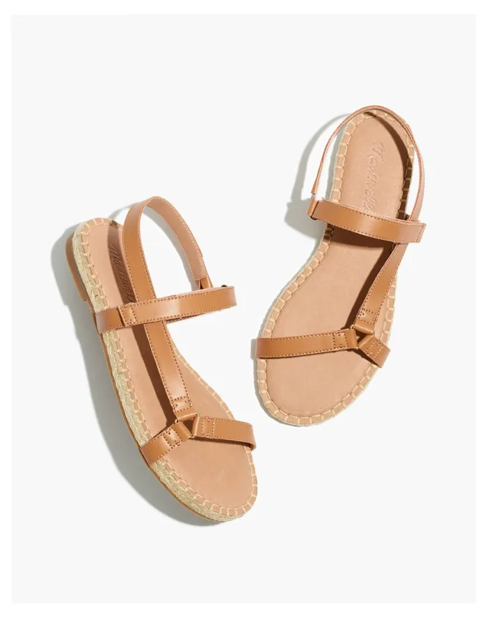 Women The Hallie Espadrille Sandal In Leather Desert Camel Madewell Sandals