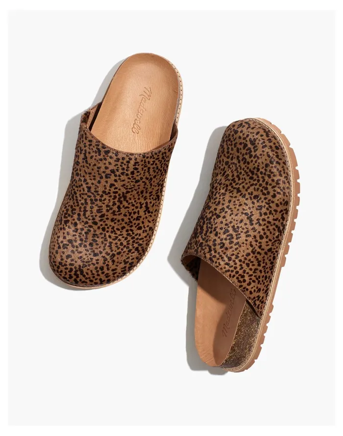 Women The Layne Clog Mule In Calf Hair Pecan Shell Multi Madewell Flats