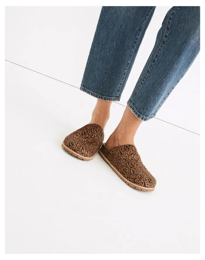 Women The Layne Clog Mule In Calf Hair Pecan Shell Multi Madewell Flats Women The Layne Clog Mule In Calf Hair Pecan Shell Multi Madewell Flats
