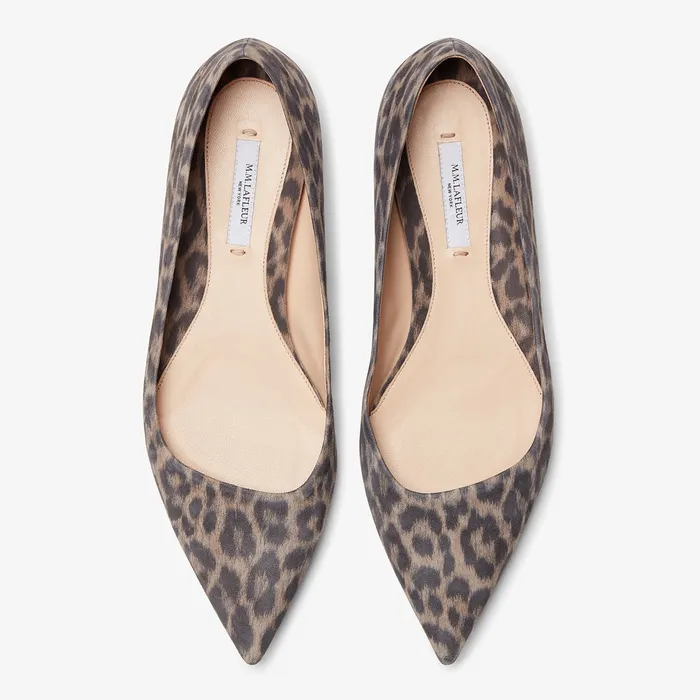 Women The Rowan Flat 8211 Leopard Suede Taupe Black Shoes M M LaFleur