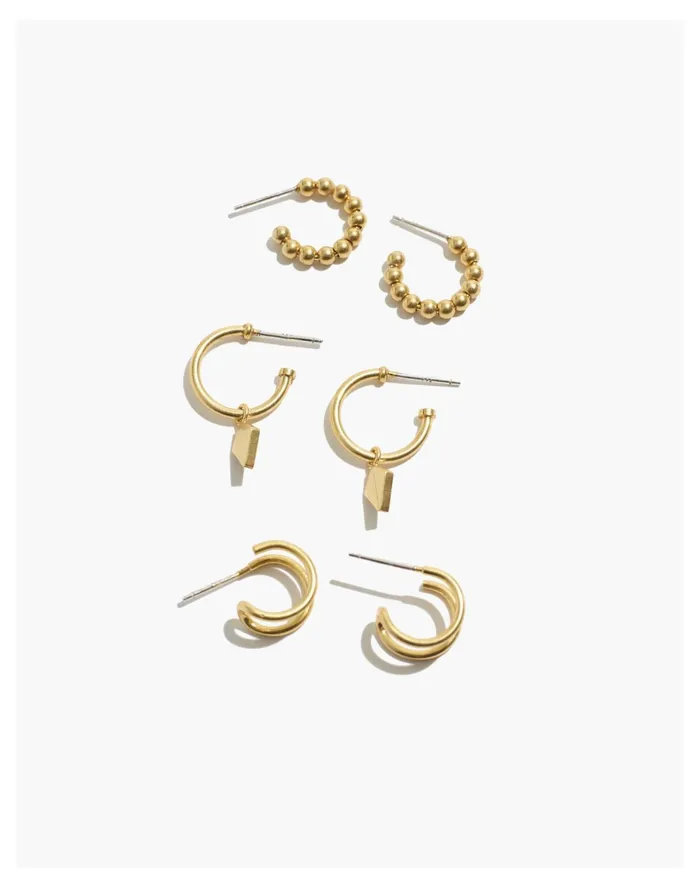 Women Three Pack Collector Hoop Earring Set Vintage Gold Madewell Earrings