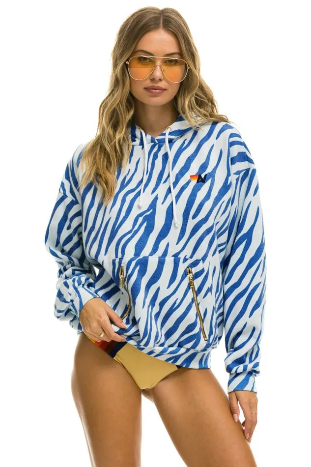 Women TIGER RELAXED PULLOVER HOODIE WITH ZIPPER POCKETS 8211 BLUE TIGER Aviator Nation Hoodies Women TIGER RELAXED PULLOVER HOODIE WITH ZIPPER POCKETS 8211 BLUE TIGER Aviator Nation Hoodies