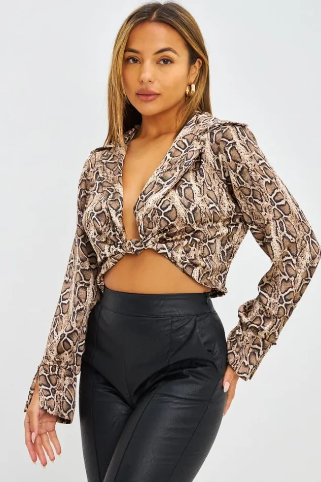 Women Top Court Nou Imprim Python Beige Beige Brentiny Paris Crop Tops