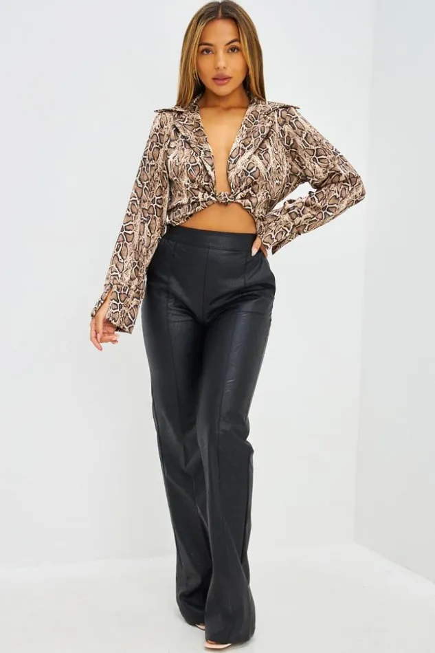 Women Top Court Nou Imprim Python Beige Beige Brentiny Paris Crop Tops