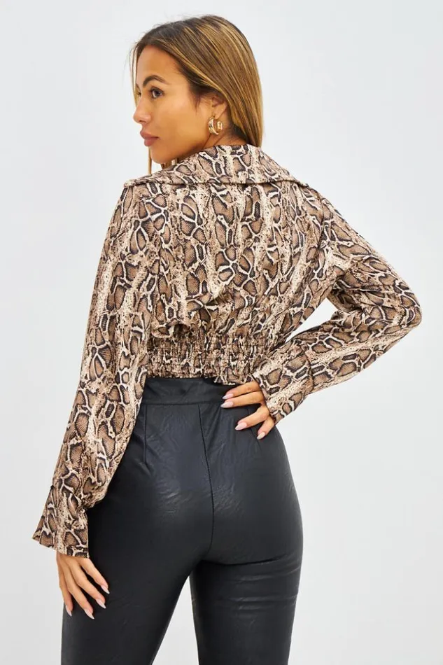 Women Top Court Nou Imprim Python Beige Beige Brentiny Paris Crop Tops