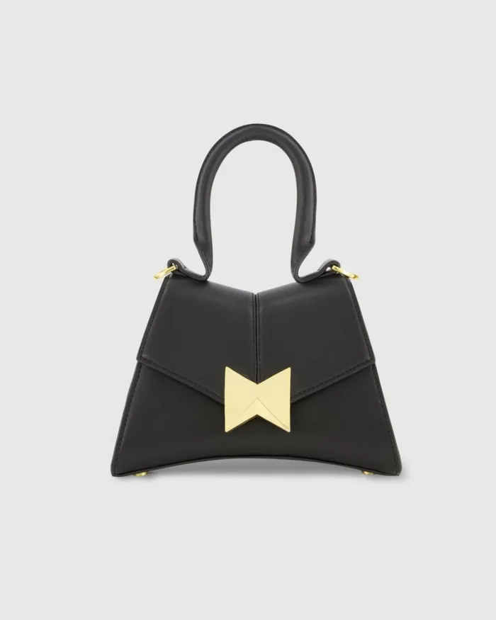 Women Top Handle Bags Mac Duggal Angular Mini Leather Handbag With Gold Hardware Black