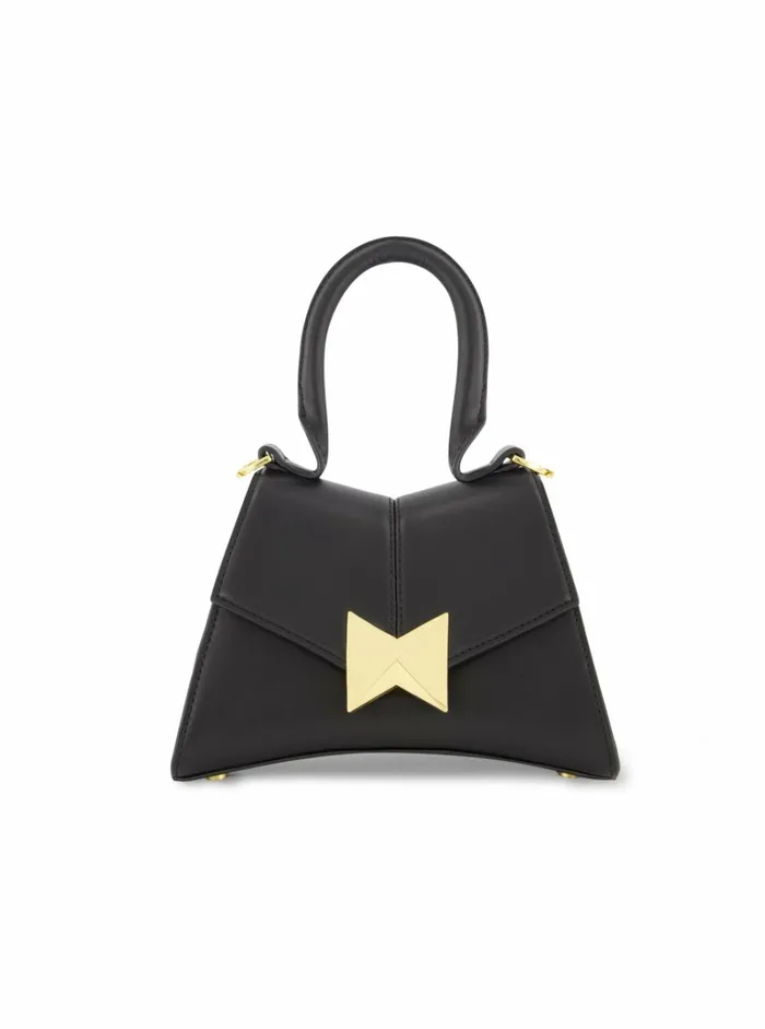 Women Top Handle Bags Mac Duggal Angular Mini Leather Handbag With Gold Hardware Black