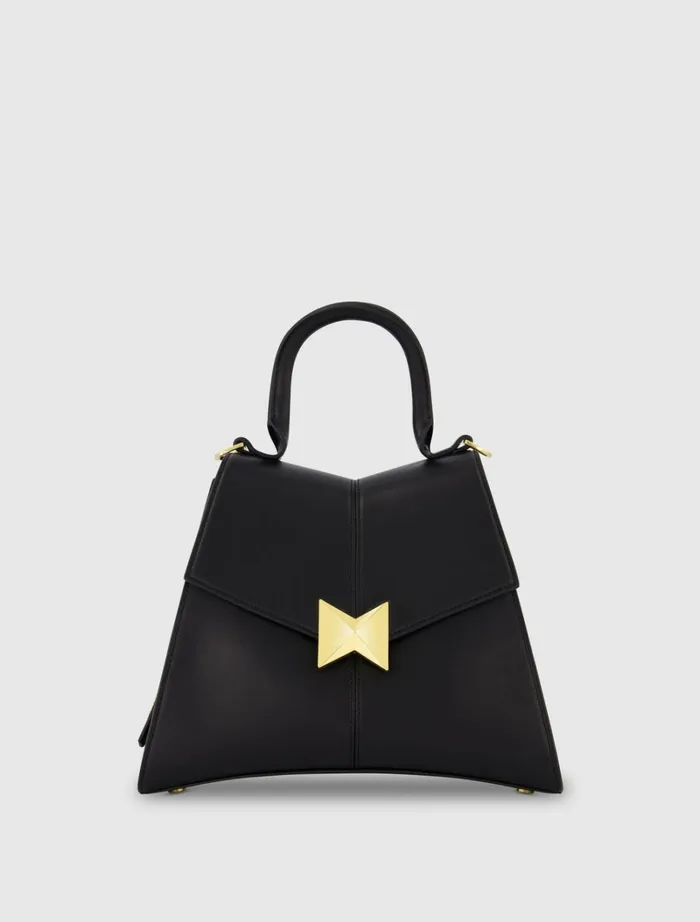 Women Top Handle Bags Mac Duggal Medium Angular Black Leather Handbag With Gold Hardware Black