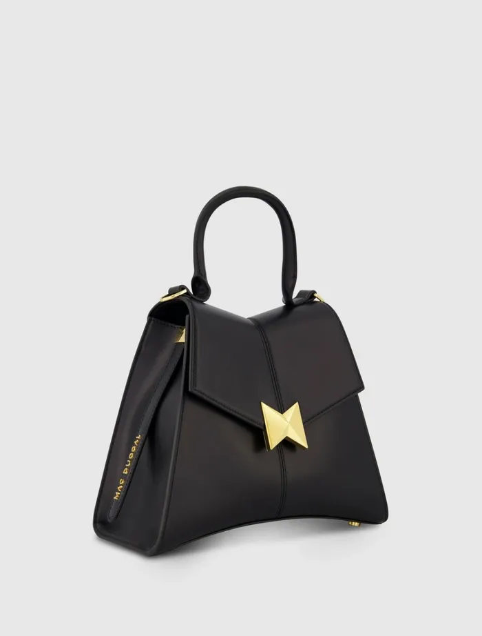 Women Top Handle Bags Mac Duggal Medium Angular Black Leather Handbag With Gold Hardware Black