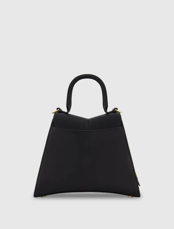 Women Top Handle Bags Mac Duggal Medium Angular Black Leather Handbag With Gold Hardware Black