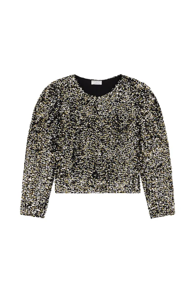 Women Top Jackson Comete Top Court Manches Longues Droit Sequins Noirs Des Petits Hauts Blouses Shirts and Tops