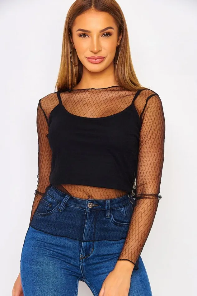 Women Top Manches Longues En Voile Transparent Noir Quadrill Black Brentiny Paris Top And Tank Tops Women Top Manches Longues En Voile Transparent Noir Quadrill Black Brentiny Paris Top And Tank Tops